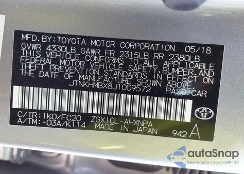 2018 Toyota C-Hr Xle Premium z USA, uszkodzony, nr VIN JTNKHMBX8J1009572